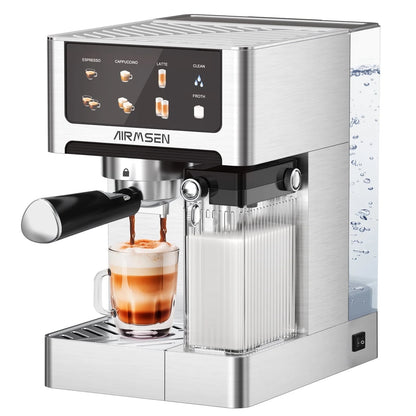 AIRMSEN Espresso Machine with Color Touchscreen, 20 Bar Cappuccino Latte Machines with Automatic Milk Frother, Dual Boiler Stainless Steel Espresso Maker for Home, 1350W - BrewMaster's Elite
