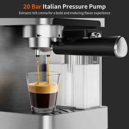 AIRMSEN Espresso Machine with Color Touchscreen, 20 Bar Cappuccino Latte Machines with Automatic Milk Frother, Dual Boiler Stainless Steel Espresso Maker for Home, 1350W - BrewMaster's Elite