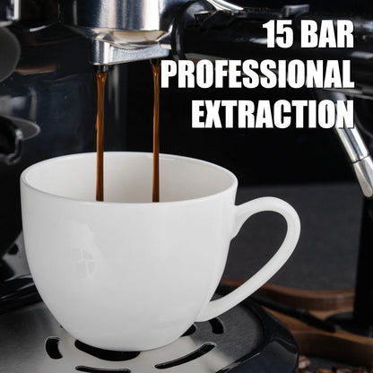 MIROX Espresso Machine 15 Bar, Coffee Maker With Milk Frother Steam Wand, Built-In Bean Grinder, Combo Cappuccino Machine with 70oz Removable Water Tank (ABS high-strength plastic shell) - BrewMaster's Elite