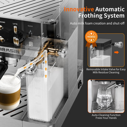 AIRMSEN Espresso Machine with Color Touchscreen, 20 Bar Cappuccino Latte Machines with Automatic Milk Frother, Dual Boiler Stainless Steel Espresso Maker for Home, 1350W - BrewMaster's Elite