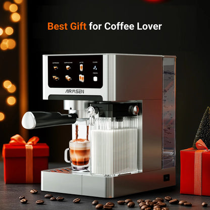 AIRMSEN Espresso Machine with Color Touchscreen, 20 Bar Cappuccino Latte Machines with Automatic Milk Frother, Dual Boiler Stainless Steel Espresso Maker for Home, 1350W - BrewMaster's Elite