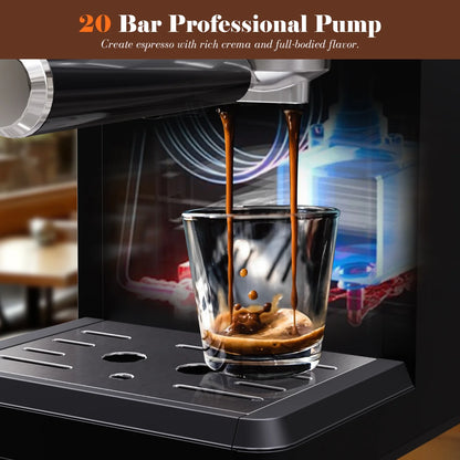 Bluebow Espresso Machine with Grinder, 20Bar Semi-Automatic Coffee Maker with Milk Frother Steam Wand, Professional Cappuccino Latte Machine for Home, Office - BrewMaster's Elite