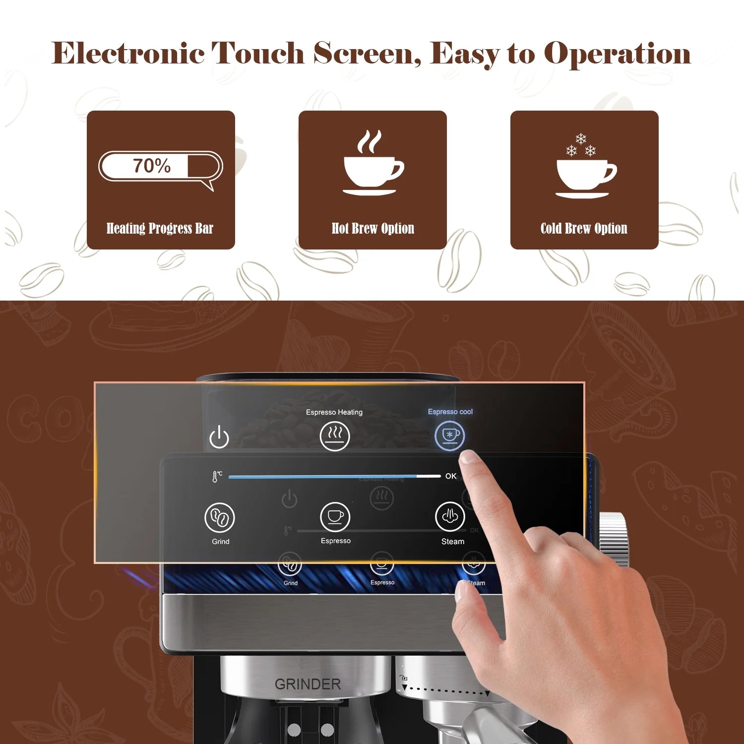 Bluebow Espresso Machine with Grinder, 20Bar Semi-Automatic Coffee Maker with Milk Frother Steam Wand, Professional Cappuccino Latte Machine for Home, Office - BrewMaster's Elite