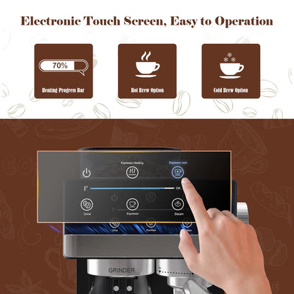 Bluebow Espresso Machine with Grinder, 20Bar Semi-Automatic Coffee Maker with Milk Frother Steam Wand, Professional Cappuccino Latte Machine for Home, Office - BrewMaster's Elite