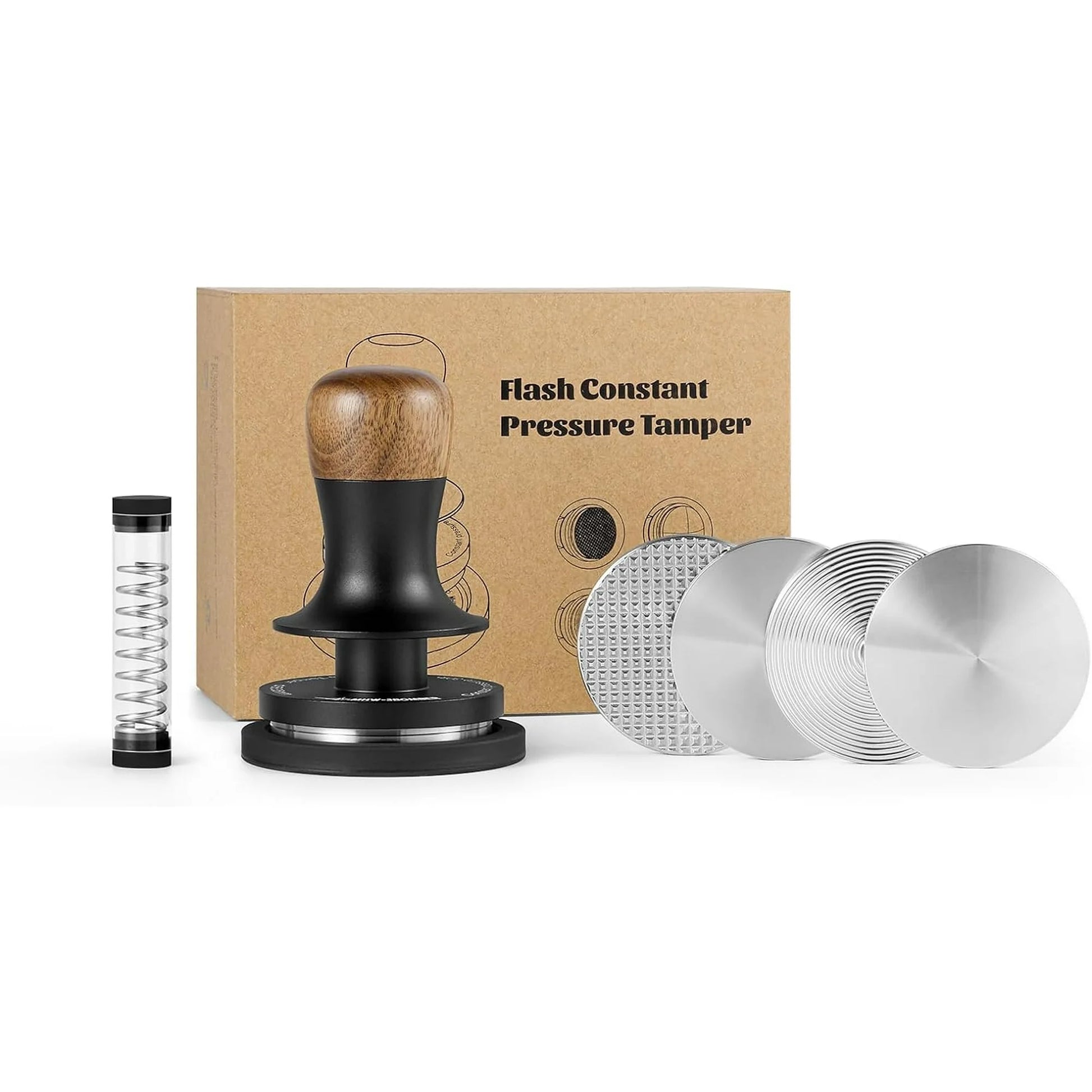 Calibrated Espresso Tamper 30lbs with Sound Feedback Espresso Tamper Set Comes with Three Additional Bases and A Replacement 20lbs Spring T6175T-OS - BrewMaster's Elite