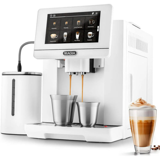 Zulay Kitchen Magia Super Automatic Coffee Espresso Machine - Espresso Coffee Maker with Grinder and Milk Frother - White - BrewMaster's Elite