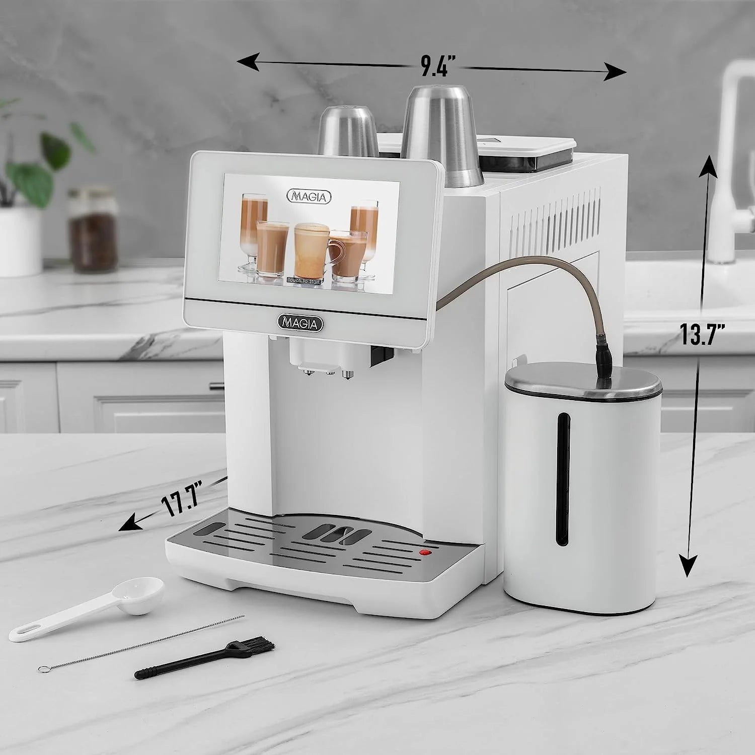Zulay Kitchen Magia Super Automatic Coffee Espresso Machine - Espresso Coffee Maker with Grinder and Milk Frother - White - BrewMaster's Elite