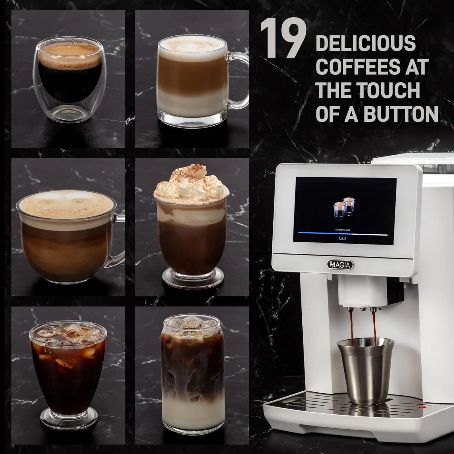 Zulay Kitchen Magia Super Automatic Coffee Espresso Machine - Espresso Coffee Maker with Grinder and Milk Frother - White - BrewMaster's Elite