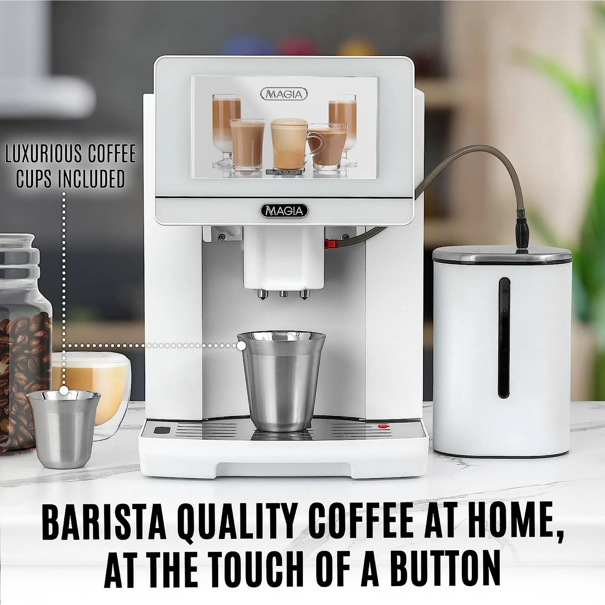 Zulay Kitchen Magia Super Automatic Coffee Espresso Machine - Espresso Coffee Maker with Grinder and Milk Frother - White - BrewMaster's Elite