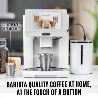 Zulay Kitchen Magia Super Automatic Coffee Espresso Machine - Espresso Coffee Maker with Grinder and Milk Frother - White - BrewMaster's Elite
