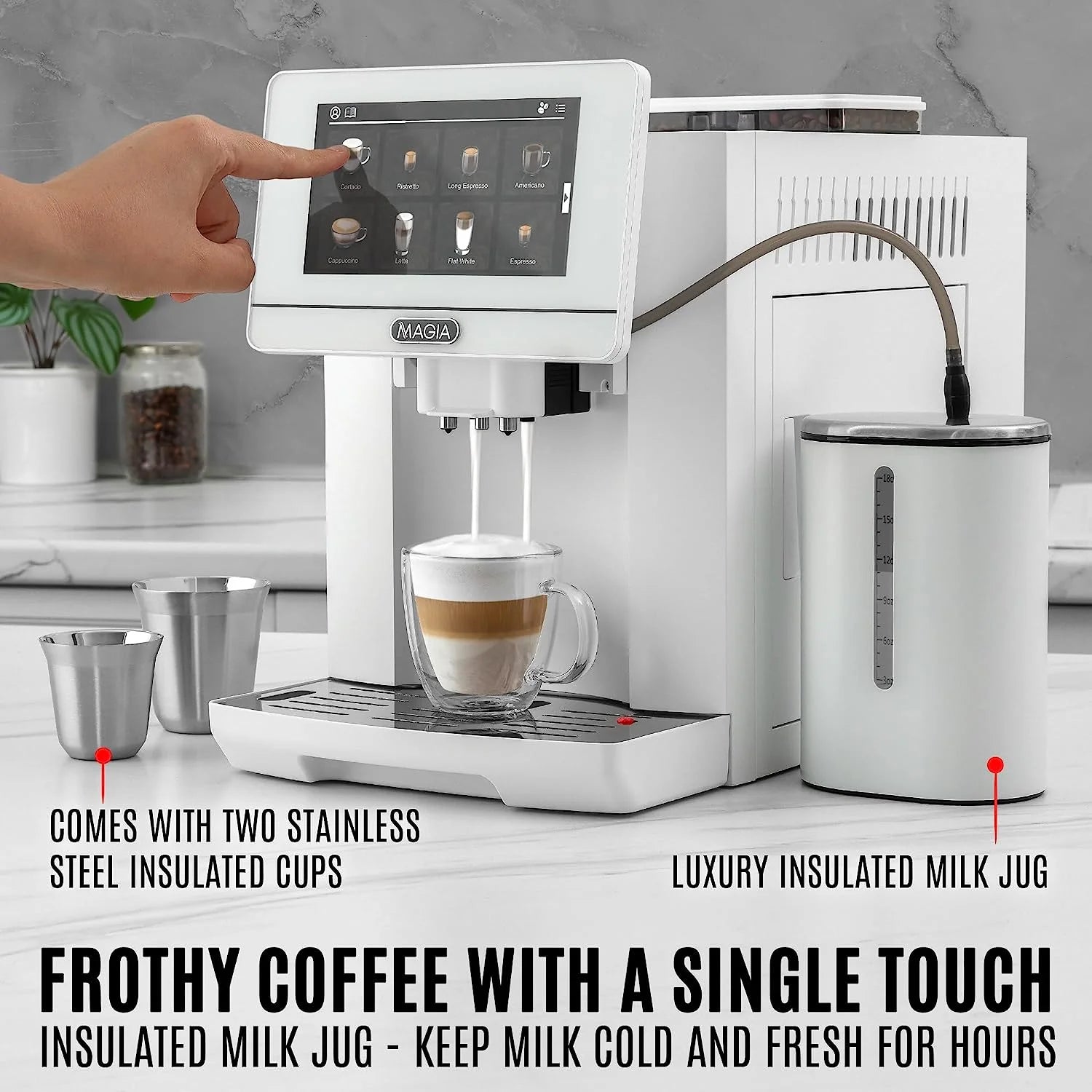 Zulay Kitchen Magia Super Automatic Coffee Espresso Machine - Espresso Coffee Maker with Grinder and Milk Frother - White - BrewMaster's Elite
