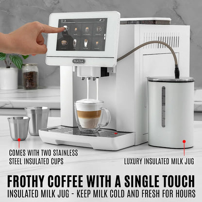 Zulay Kitchen Magia Super Automatic Coffee Espresso Machine - Espresso Coffee Maker with Grinder and Milk Frother - White - BrewMaster's Elite