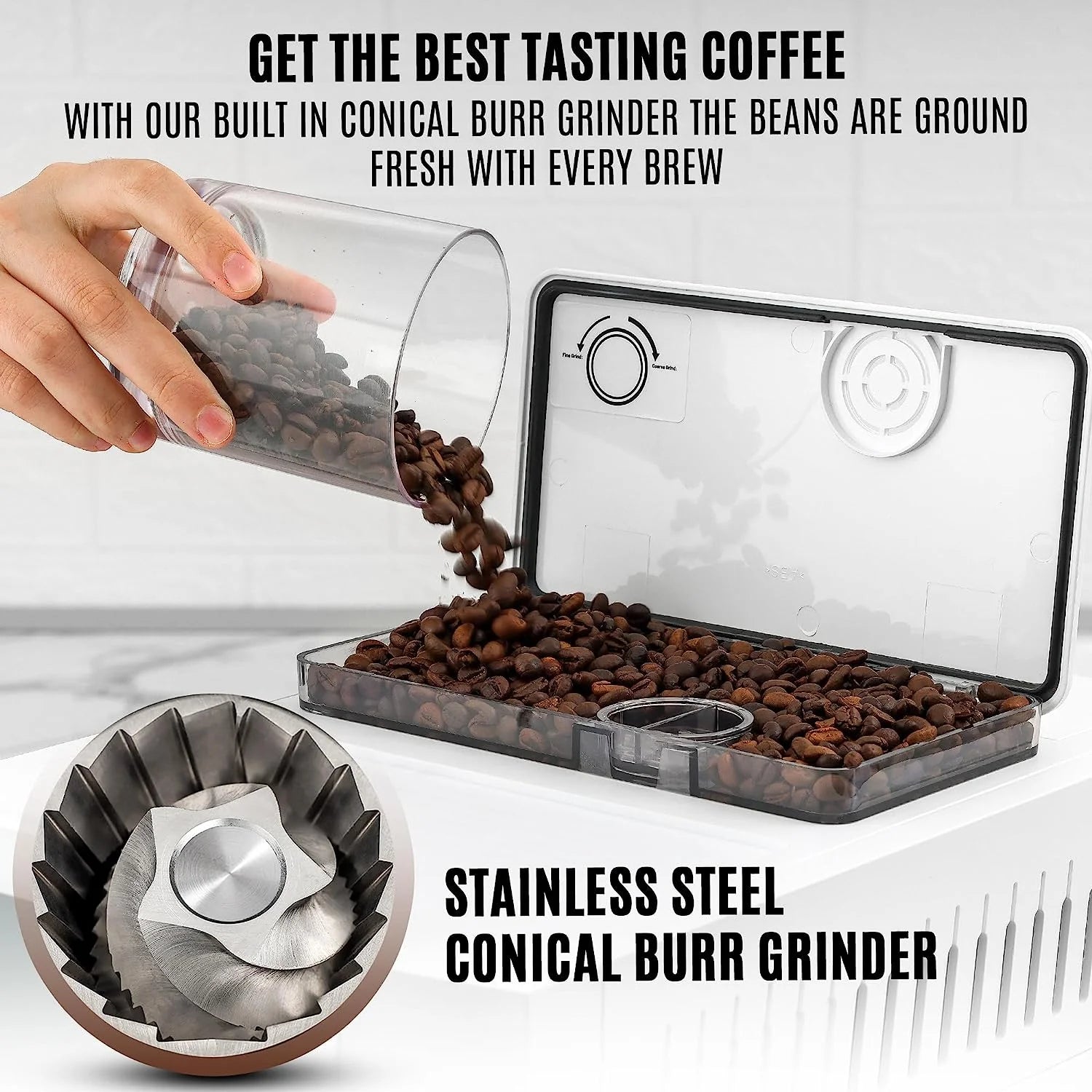 Zulay Kitchen Magia Super Automatic Coffee Espresso Machine - Espresso Coffee Maker with Grinder and Milk Frother - White - BrewMaster's Elite