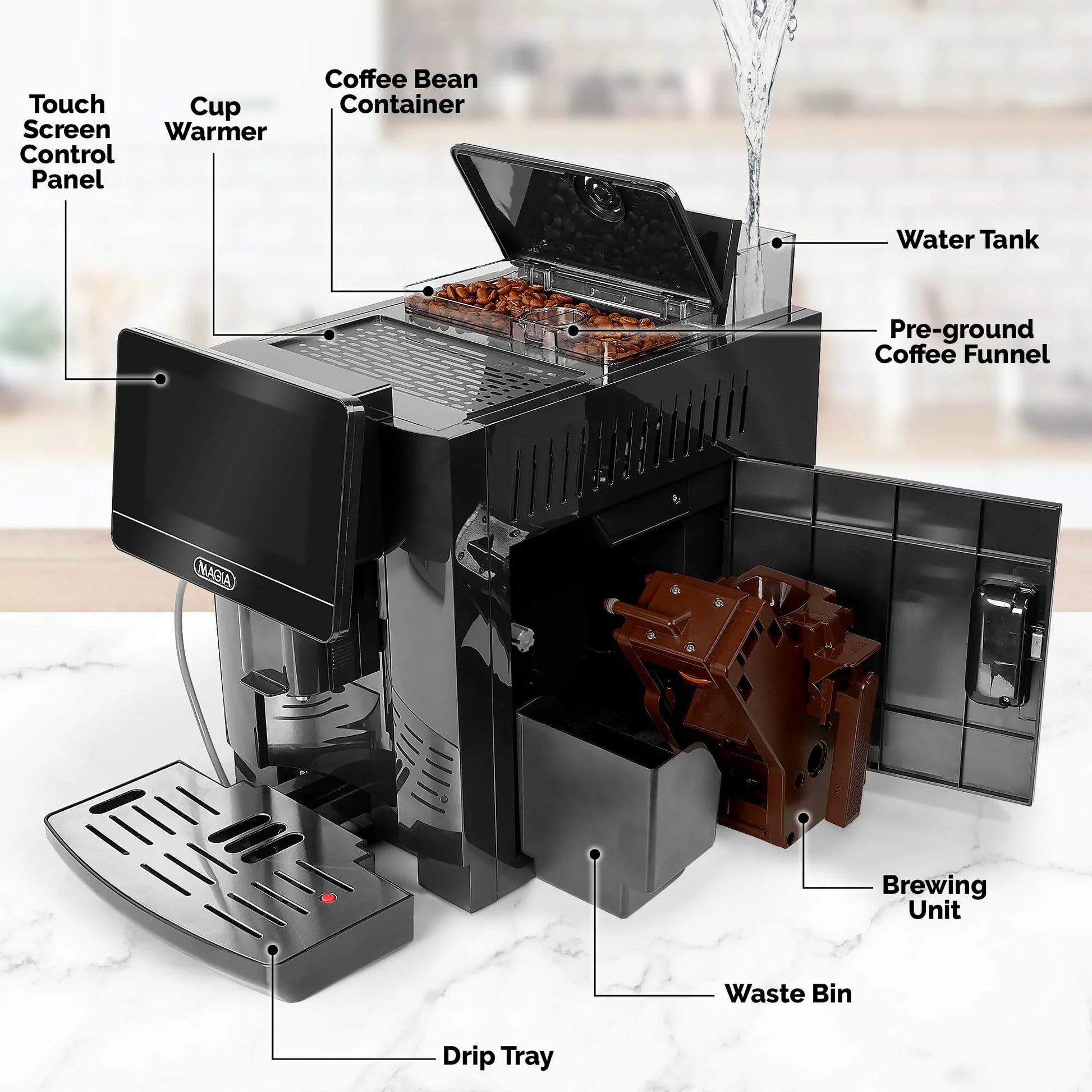 Zulay Kitchen Magia Super Automatic Coffee Espresso Machine Espresso Coffee Maker 1800ml by Zulay Kitchen - Midnight Black - BrewMaster's Elite