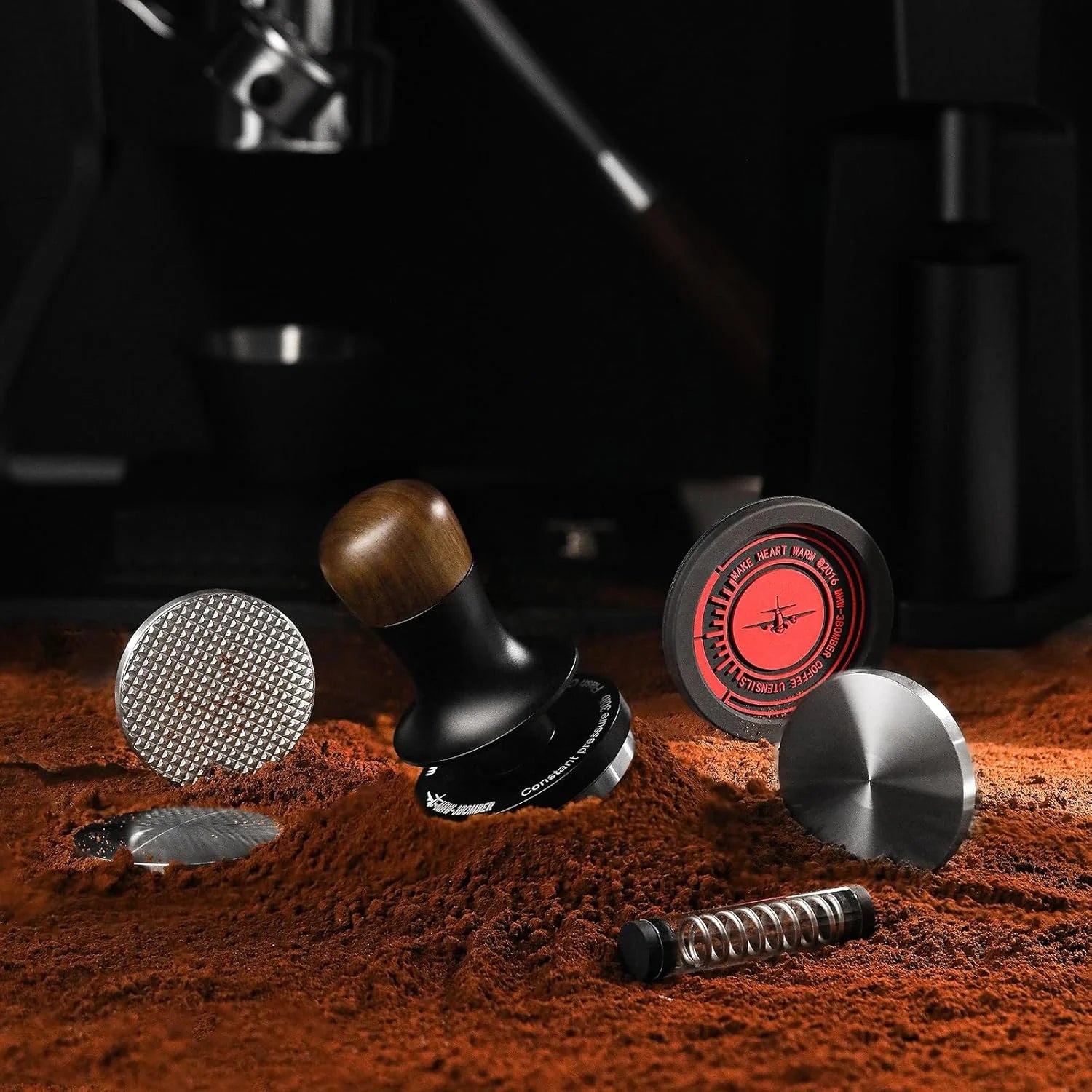 Calibrated Espresso Tamper 30lbs with Sound Feedback Espresso Tamper Set Comes with Three Additional Bases and A Replacement 20lbs Spring T6175T-OS - BrewMaster's Elite