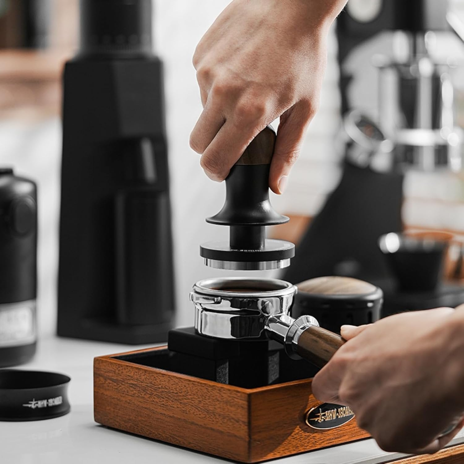 Calibrated Espresso Tamper 30lbs with Sound Feedback Espresso Tamper Set Comes with Three Additional Bases and A Replacement 20lbs Spring T6175T-OS - BrewMaster's Elite